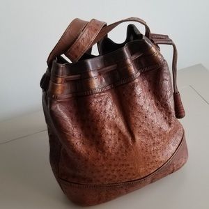 Genuine Ostrich Leather Drawstring Bucket Bag
